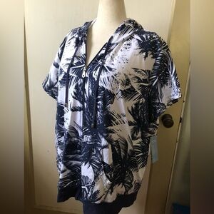 N.Y.L. Women's Palm-Print Hooded ZipUp Jacket Navy and White